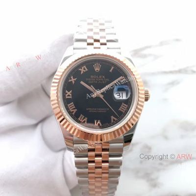 (EW) Replica Rolex Datejust II Jubilee 2-T Rose gold Black Roman Dial Watch ETA3255